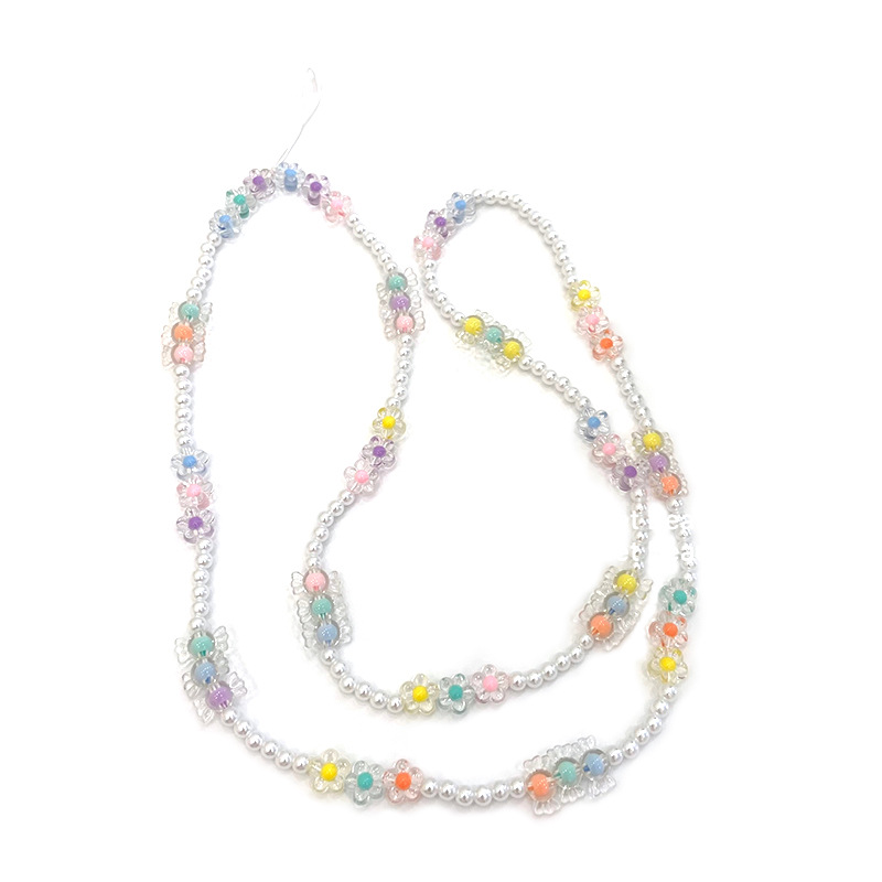 Colorful Flower Beaded Mobile Phone Chain Candy Color Imitation Pearl Long Crossbody Mobile Phone Chain Korean Mobile Phone Lange Item Picture