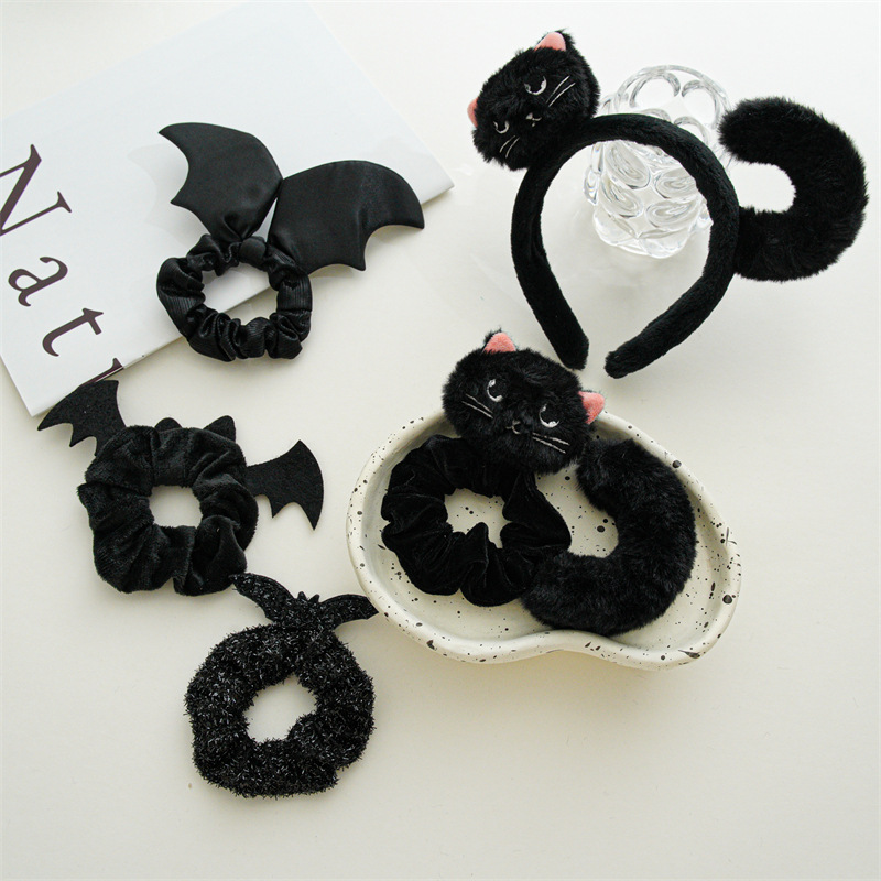 Cross-border fabric bat large intestine hair band, hair accessory wholesale in stock, Halloween costume, hair tie, headband, velvet hair band