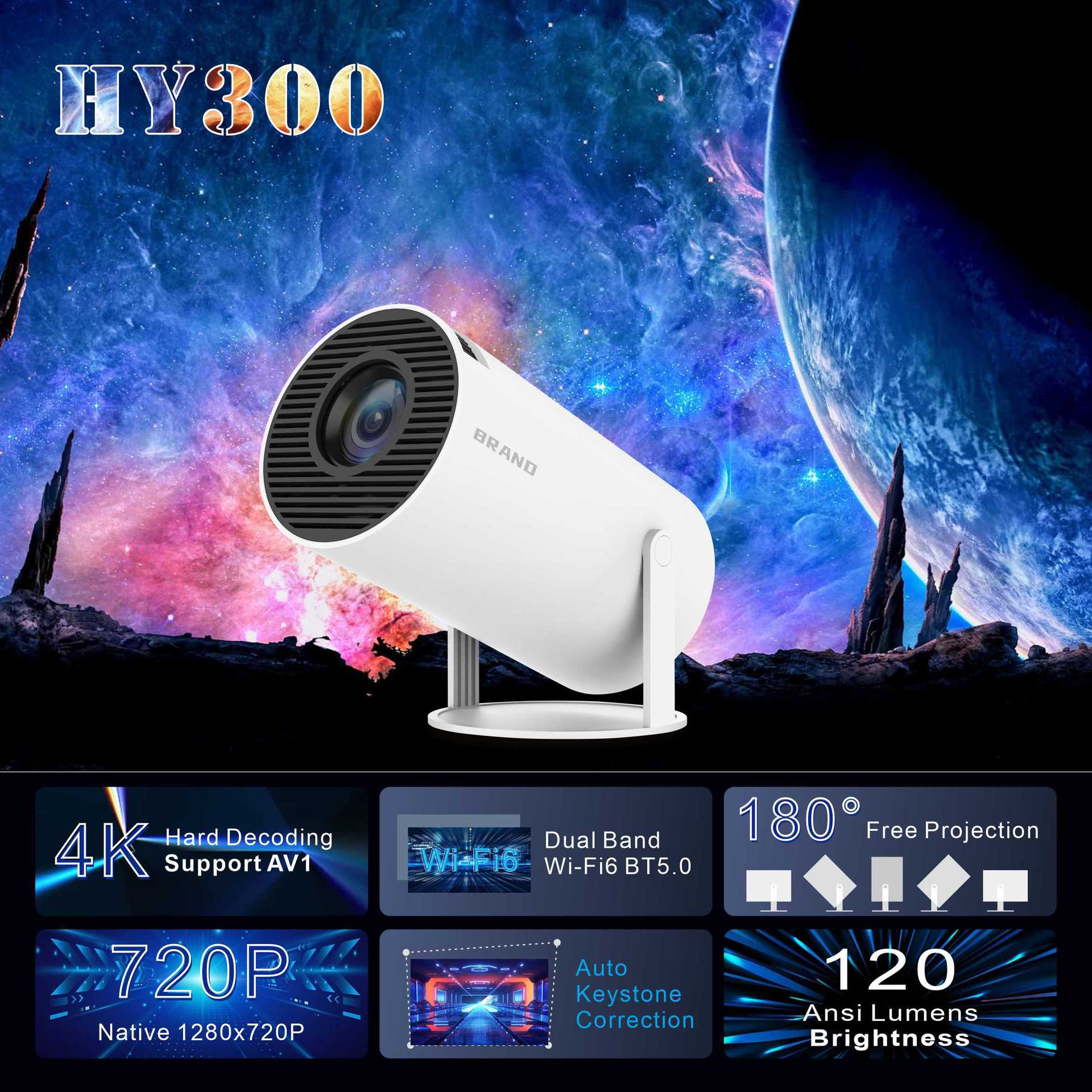 HY300/HY300pro gun projector Smart Android 4K home wireless portable screen projection 13720P