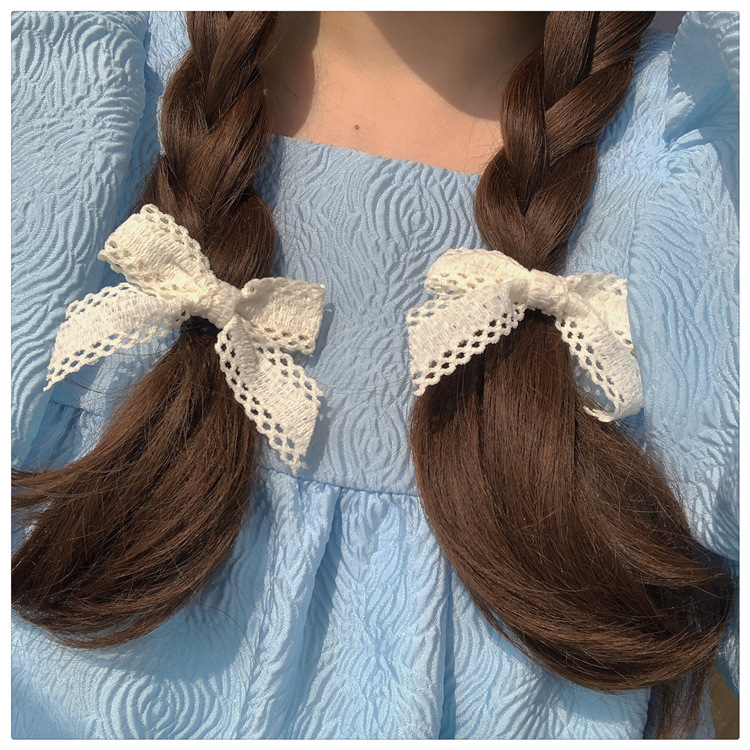 Cream Blue Hair Clip 2 Pieces ~ Spring Color Cream Rice Lace Bow Hair Band Hair Tie Girly Hair Tie Application Scenario