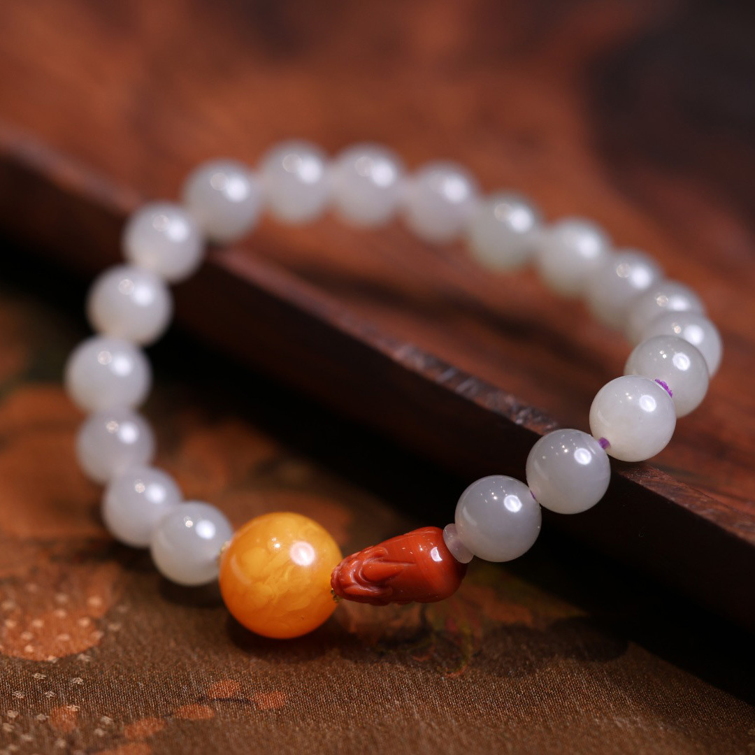 Natural 8MM smoke purple Hetian jade bracelet for women, 24K pure gold, Sichuan material, South red PI Xiu amber, ethnic style bracelet wholesale details Picture