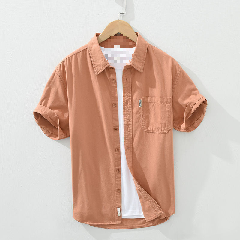 Summer's new men's solid-color short-sleeved shirt, loose, simple, trendy, casual, cool and artistic shirt jacket for men