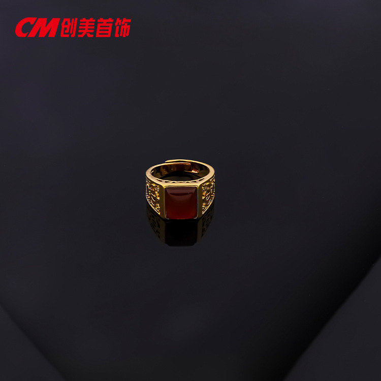 Chuangmei Jewelry offers 24k gold-plated fashionable and imposing rings, as well as a wide and retro European and American style men's ring wholesale details Picture