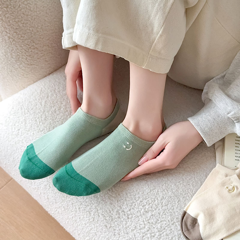 袜子夏天薄女纯色笑脸刺绣棉袜批发船袜不掉跟女短袜学院风ins潮详情18
