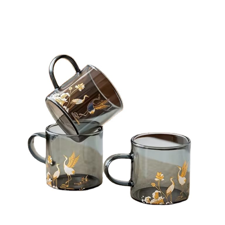 High Borosilicate Glass Small Tea Cup Household Meeting Tea Cup Heat-Resistant Glass Printing Sample Tea Cup Kung Fu Tea Set Item Picture