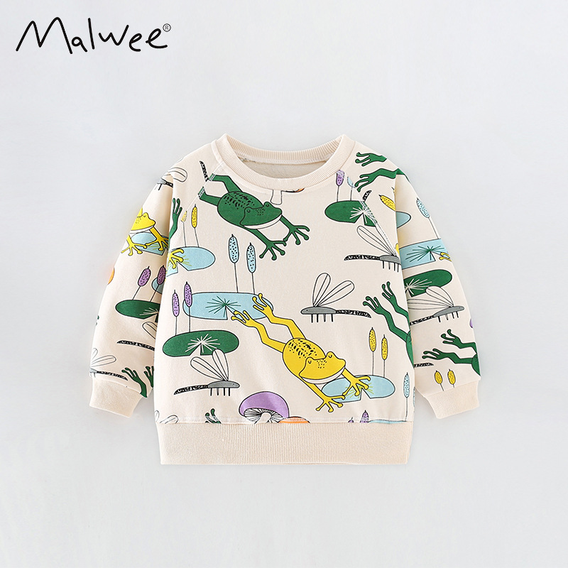 malwee's new autumn collection of girls' hoodies with stylish prints, European and American style, round-neck shirts and long-sleeved children's wear