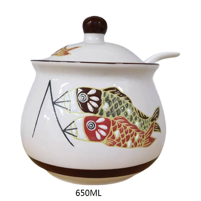 日式调味罐陶白底实物图