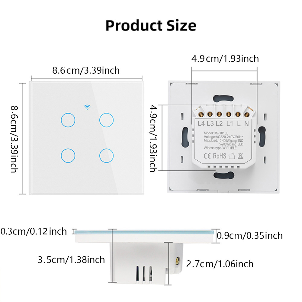 European standard wifi smart touch panel switch, single live wire, zero live wire universal Application Scenario