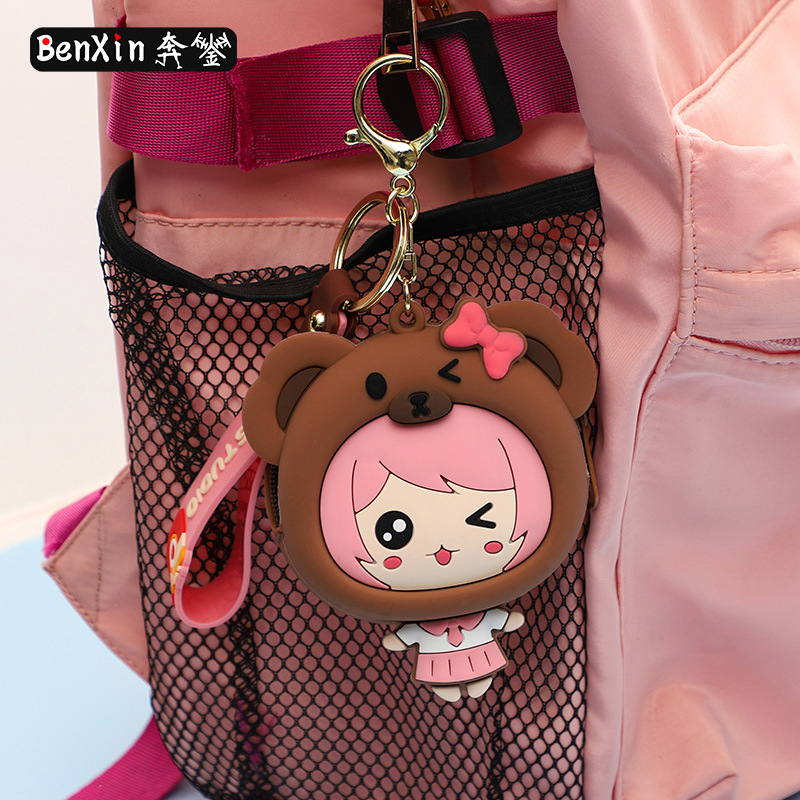 Cartoon Bear Girl Coin Purse Keychain Pendant Silicone Earphones Coin Storage Bag Cute School Bag Pendant Application Scenario