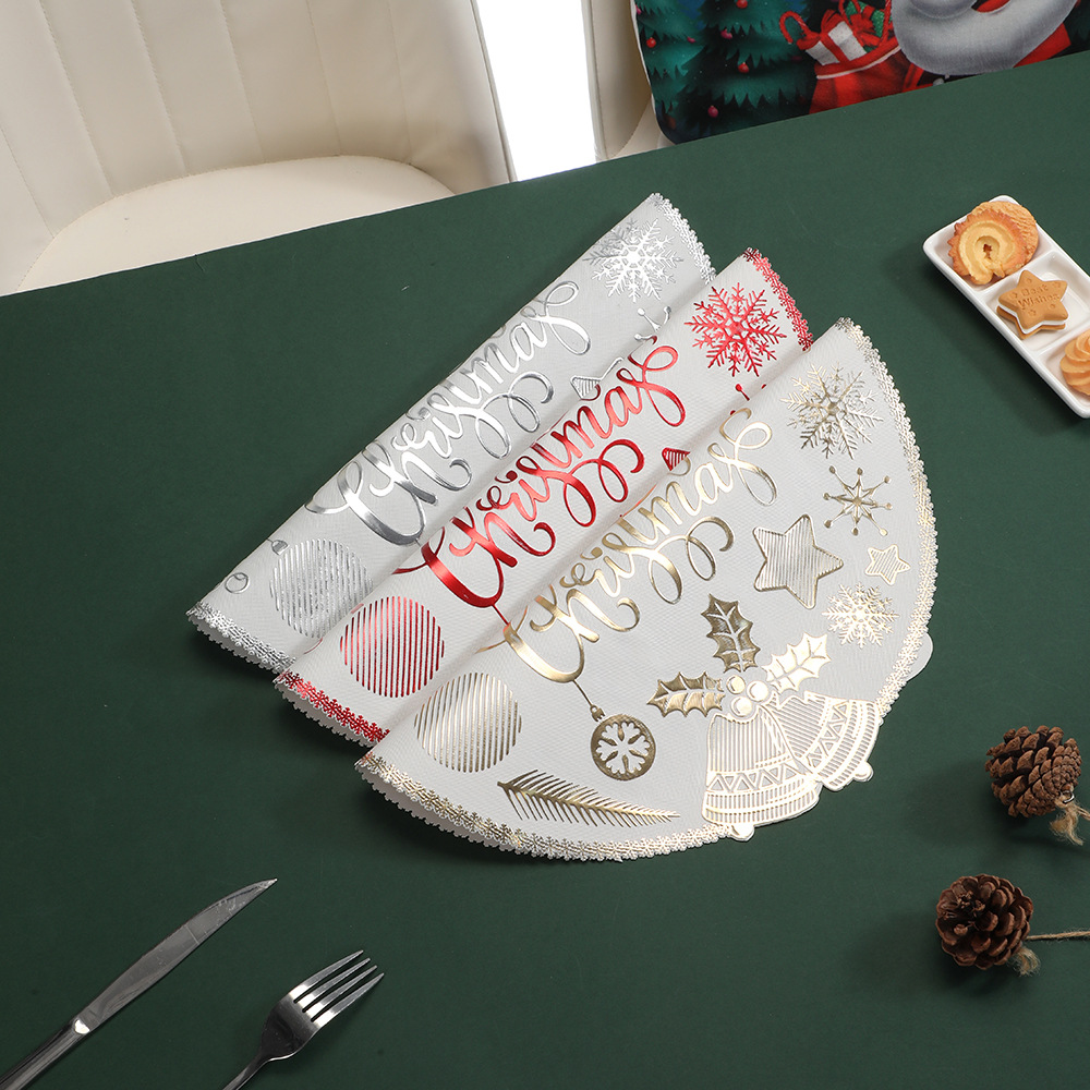 圣诞桌垫PVC烫金餐桌垫圣诞节家用便携隔热垫圆形防水防烫西餐垫