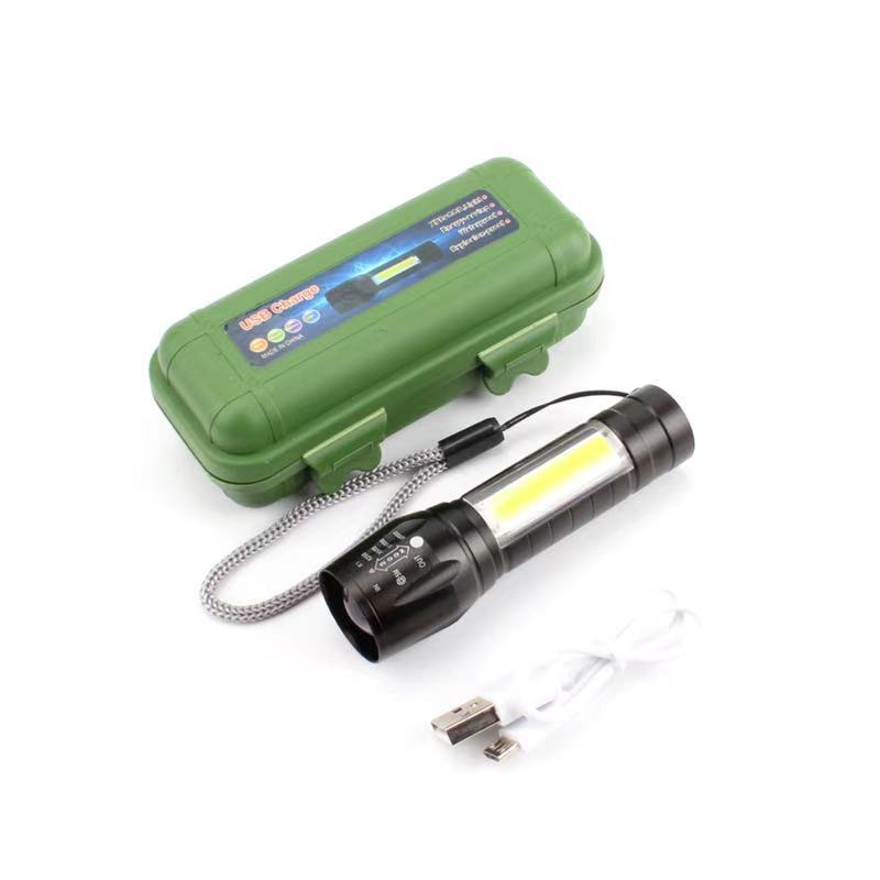 迷你511塑料小手电 LED带侧灯 COB强光伸缩变焦USB充电套装手电筒