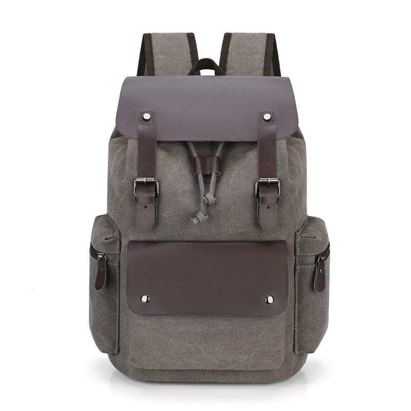 European and American cross-border men's canvas bag, fashionable, retro and durable computer bag, large capacity, ins style Korean version backpack for men Item Picture