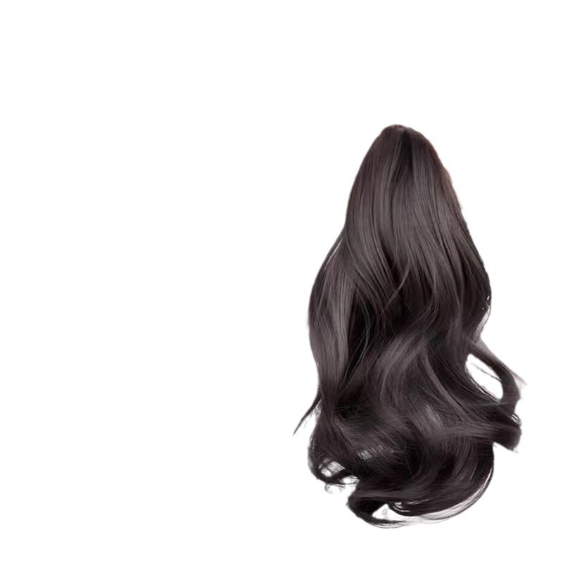 A short ponytail with a large wavy hairstyle, featuring a long and short fake ponytail, pear blossom curly hair, and a low braid that is naturally realistic Item Picture