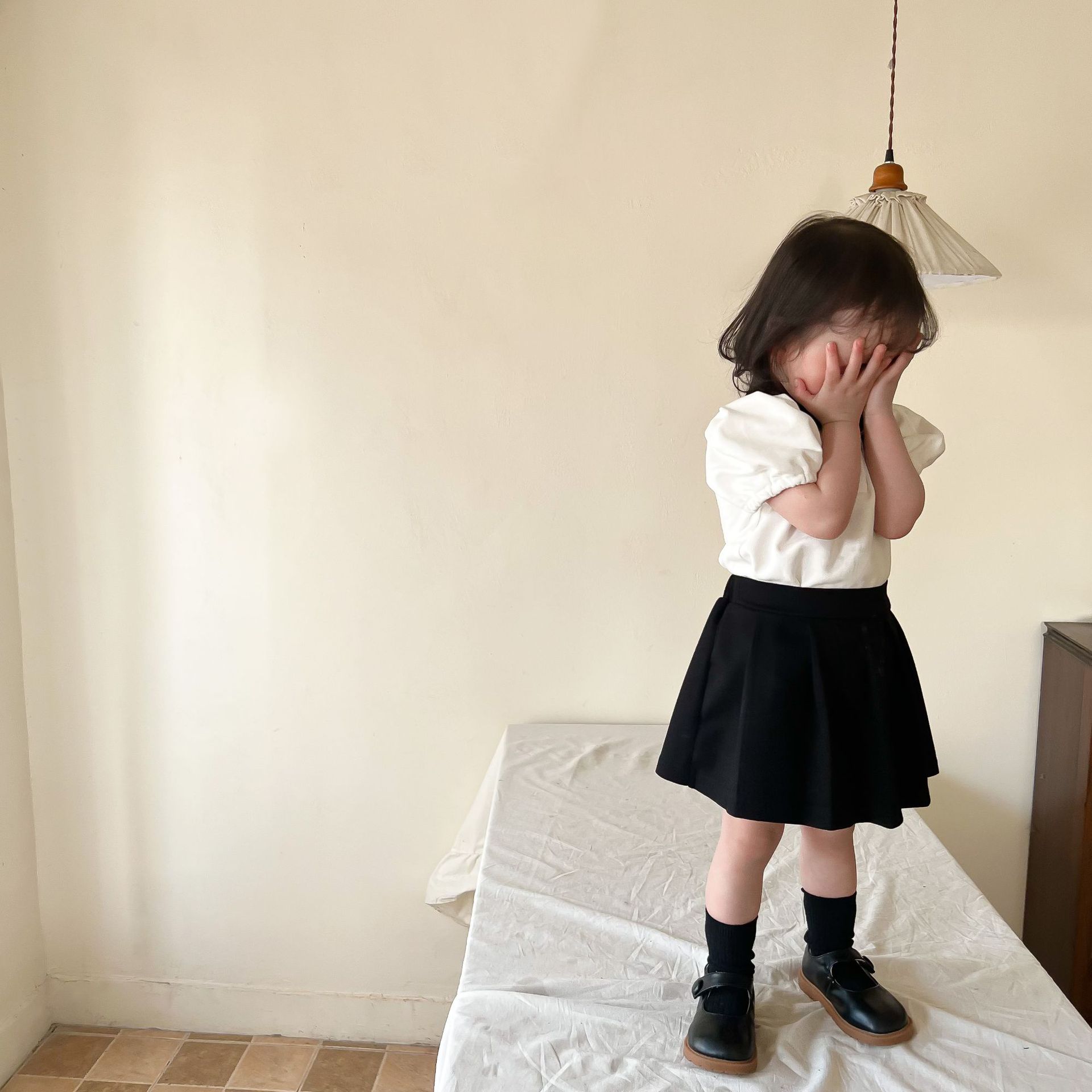 Girls' suits, Summer school style two-piece set, short-sleeved skirt, baby clothes, children's Korean children's clothing wholesale Specification image