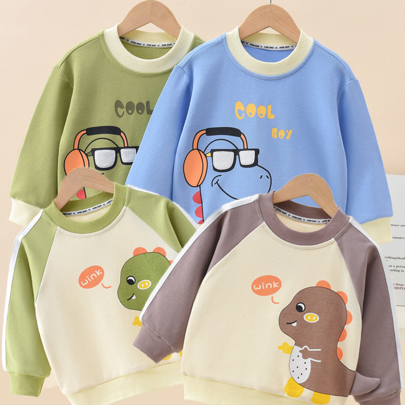 儿童长袖秋季新款圆领纯棉卫衣宽松上衣卡通小童装秋装男婴童外套