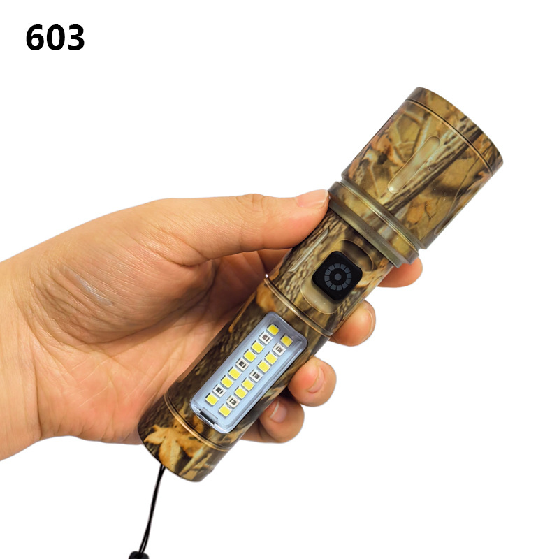 Cross-Border New Strong Light Zoom White Laser Flashlight Charging Portable Outdoor Lighting Warning Work Light Camouflage Item Picture
