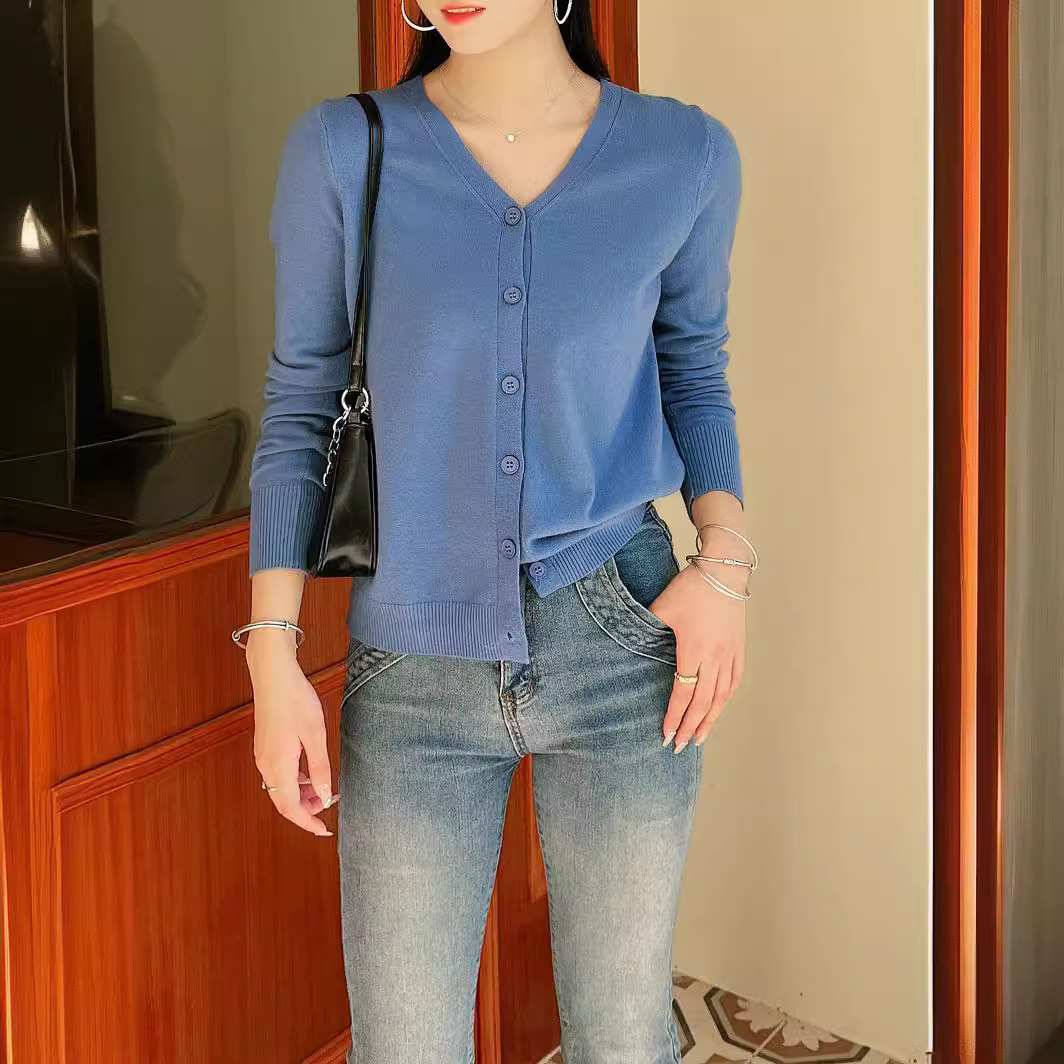 V-neck knitted cardigan, soft and fluffy dopamine-colored autumn sweater, 2024 new long-sleeved top coat, autumn women's wear Specification image