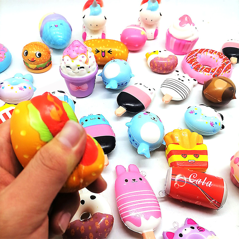 Squishy慢回弹爆米花薯条汉堡甜甜圈食物捏捏乐儿童解压发泄玩具图