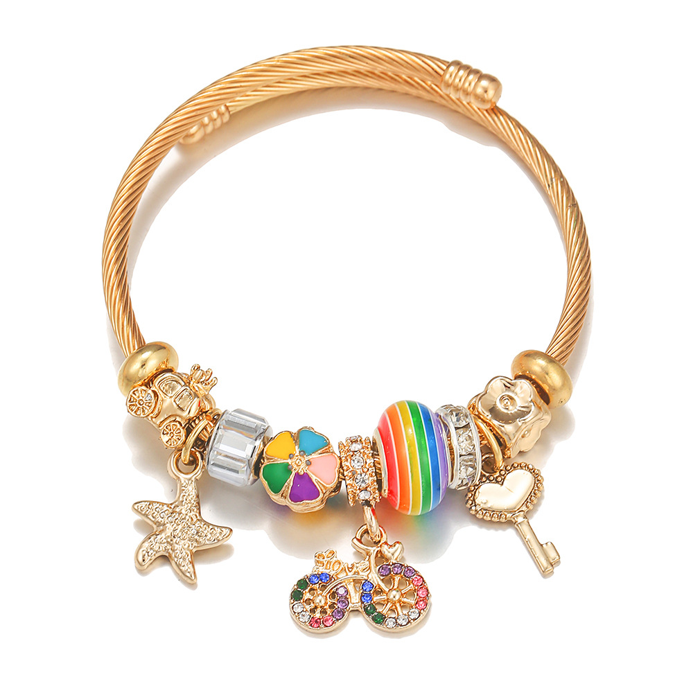 Oly Magic Bracelet 6778 Diy Stainless Steel Bracelet Pan Style Bracelet Color Bicycle Bicycle Pendant Childhood Bracelet Jewelry Wholesale Item Picture