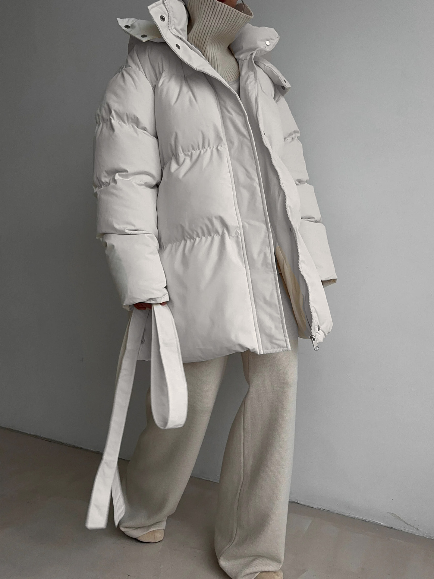 European and American style 2025 casual waist-cinching slimming hooded mid-length bread cotton-padded jacket for women, thickened cotton-padded jacket jacket in brown pic 4