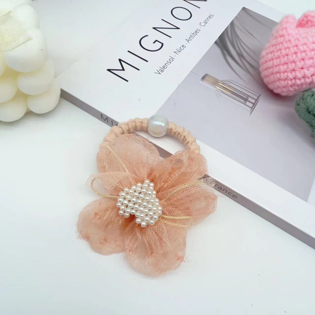 Hair Rope Lt10415 Korean Pearl Love Salsa Five-Petal Flower Children's Hair Accessories Hair Rope details Picture