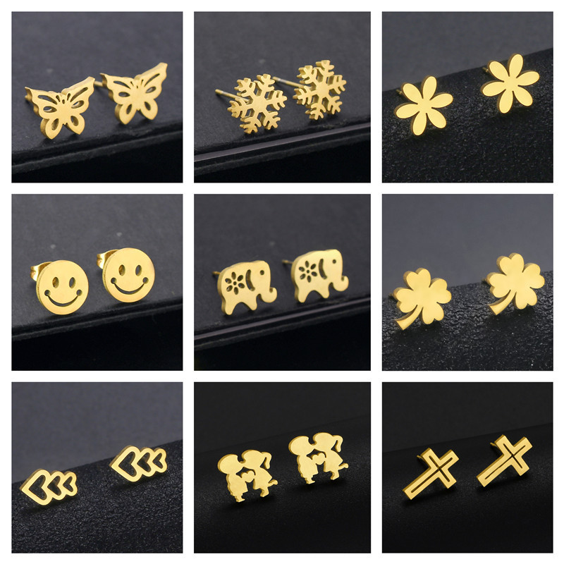 Cross-border South America simple love stars bunny flowers smiley couple stainless steel stud earrings wholesale thumbnail