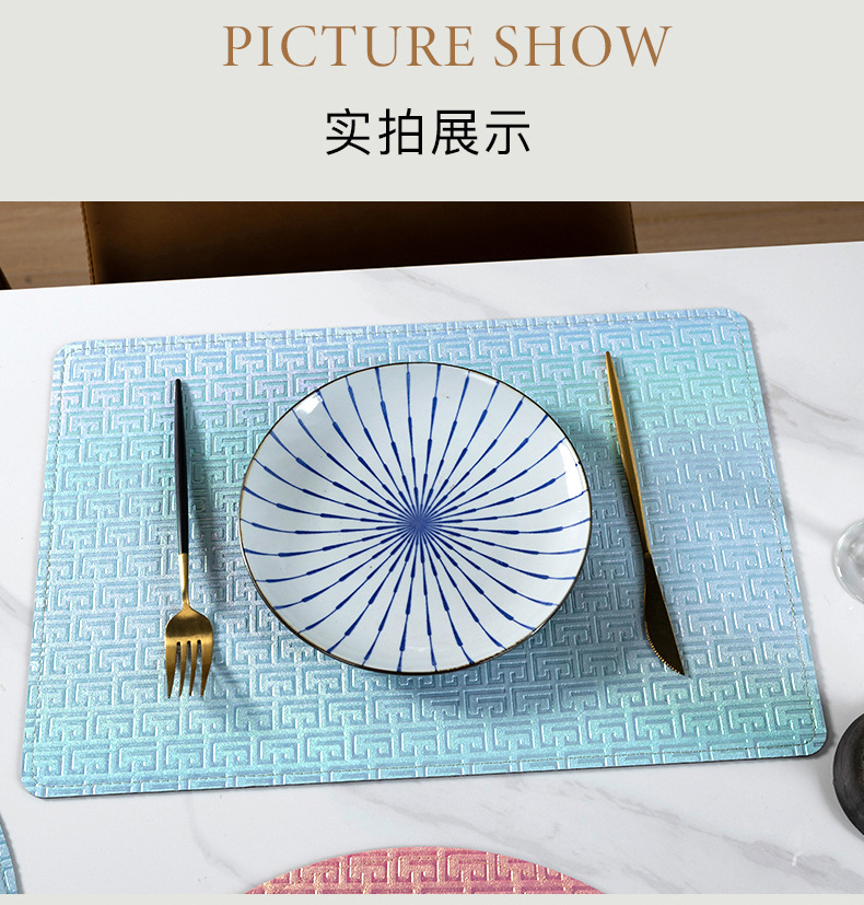 Cross-border PVC leather placemats, round and rectangular teacup MATS, waterproof and oil-proof MATS, large mouse MATS, Western placemats pic 17