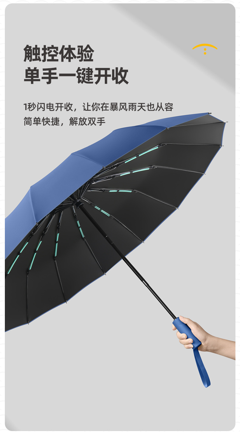 商务三折16骨双龙骨全自动雨伞logo广告伞批发太阳伞黑胶礼品厂家详情12