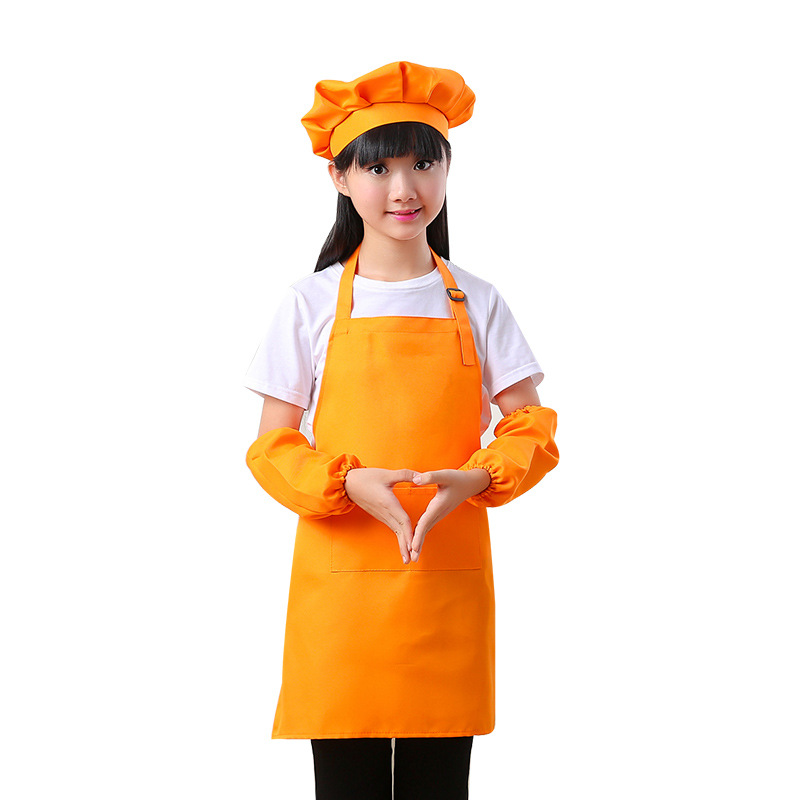 儿童围裙套袖厨师帽三件套装烘焙幼儿园美术绘画画衣定制广告LOGO详情图5