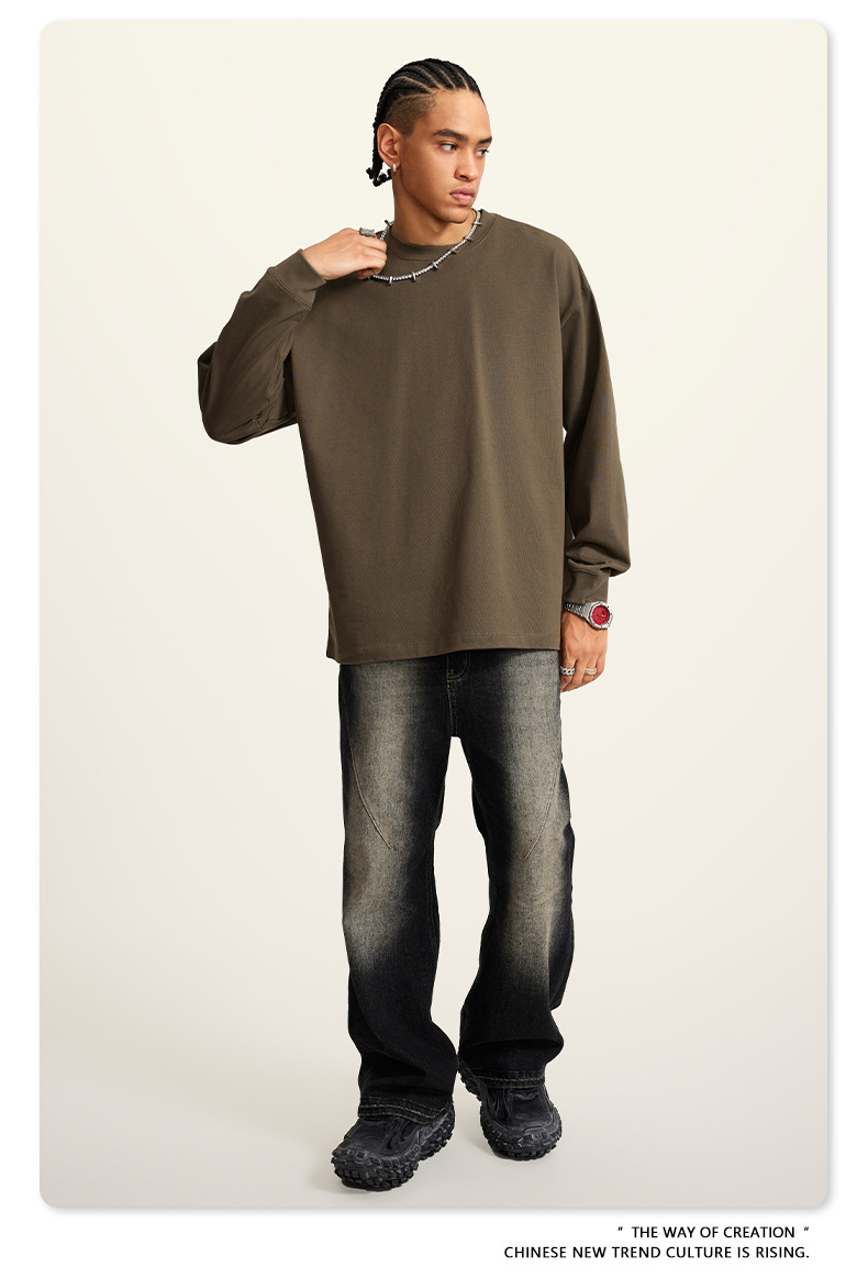 BE男装2025秋冬巴家重磅套头长袖青少年纯棉上衣宽松大码t恤男潮详情52