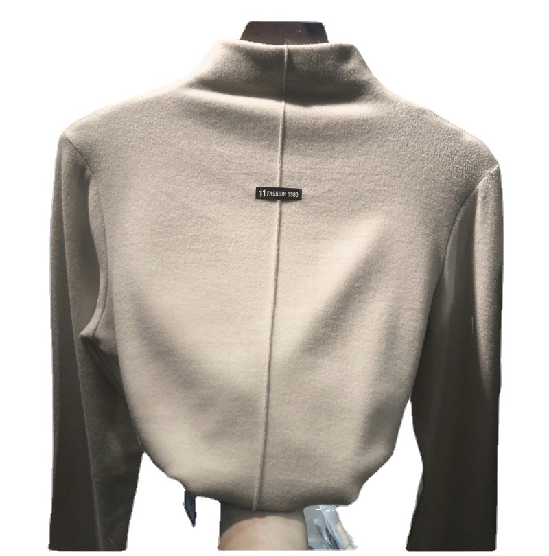 Double-sided German velvet base shirt for women's autumn and winter, semi-high-neck women's top, design sense, niche warmth, long-sleeved T-shirt for women Item Picture