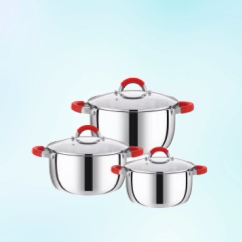 潮州互发跨境炊具不锈钢锅具套装6件套带硅胶手把全套组合