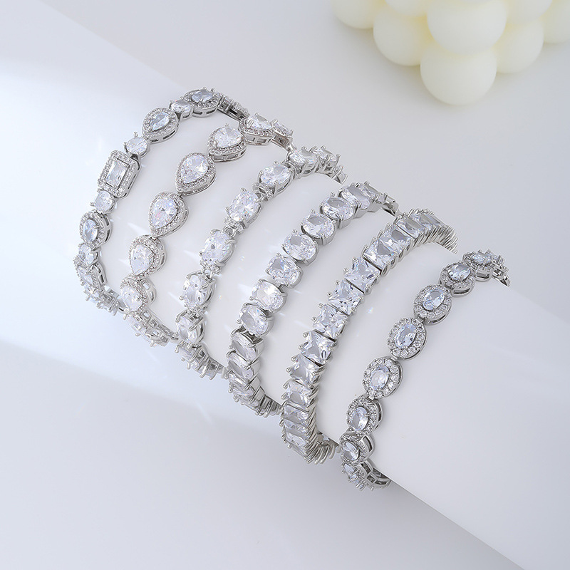 Kashi European and American cross-border personalized geometric multi-element rhinestone set bracelet, retro and simple copper bracelet and jewelry