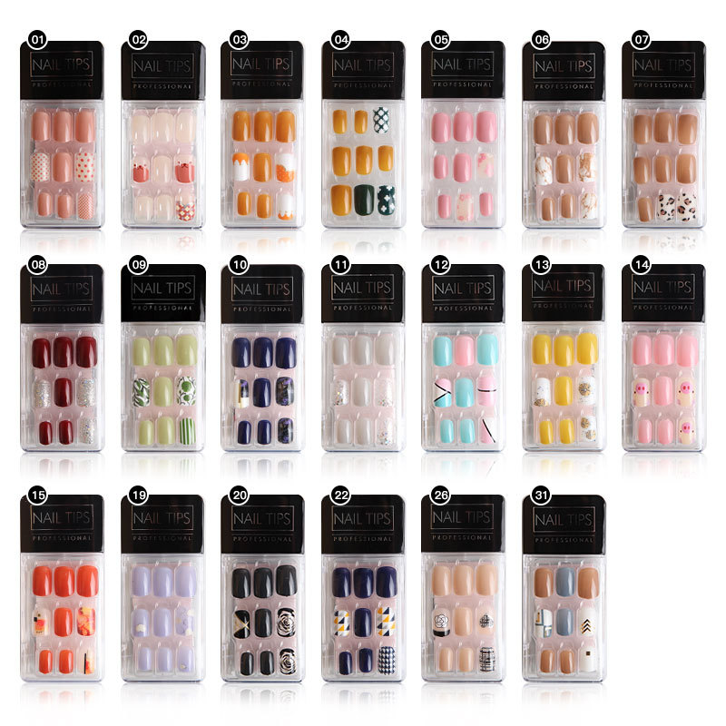 美甲30片盒装穿戴甲片成品假指甲贴片 果冻胶短款穿戴式美甲甲片