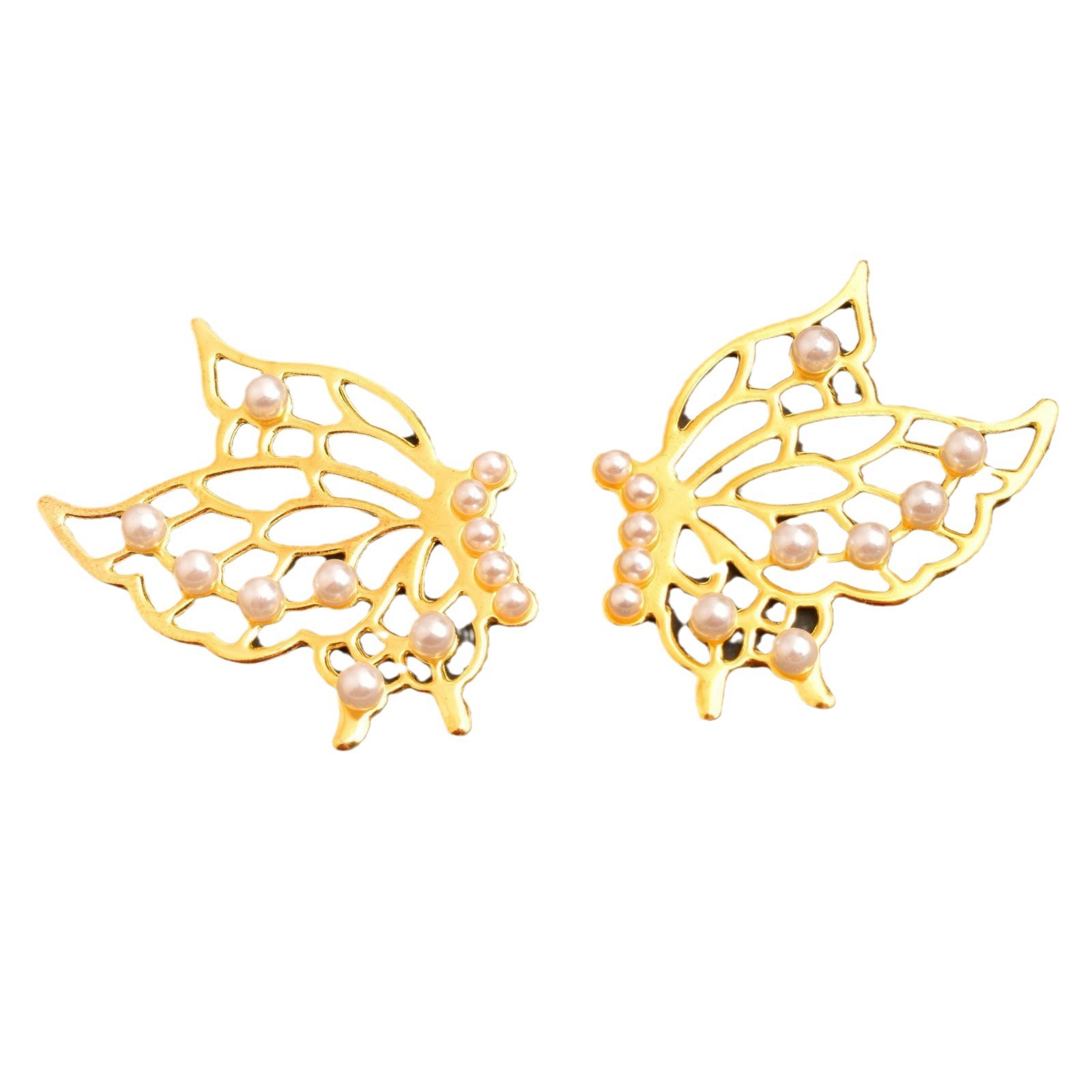 Handmade diy metal symmetrical butterfly accessories, retro large hollowed-out pearl butterfly brooch material jewelry wholesale Item Picture