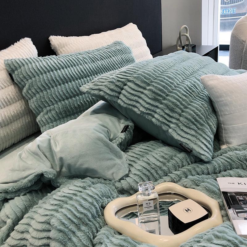 High-End Rabbit Plush Four-Piece Milk Velvet Double-Sided Coral Velvet Autumn And Winter Cat Velvet Warm Quilt Set Solid Color Plush Specification drawing