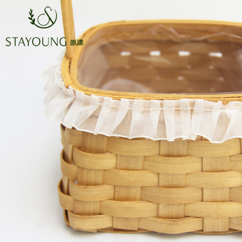 Yuan Yang wood chip hand-held woven flower basket, flower art training, flower arrangement, fresh flowers, artificial flowers, decorative flower vases, festival gift baskets Application Scenario