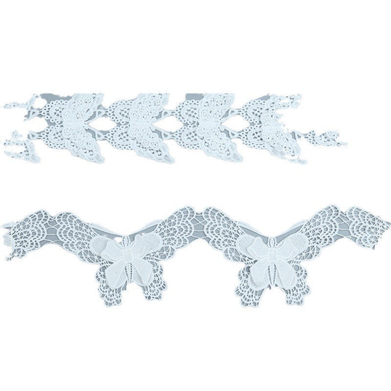 Embroidered water-soluble lace clothing accessories, white polyester wholesale, handcrafted factory stock, decorative butterfly lace Item Picture