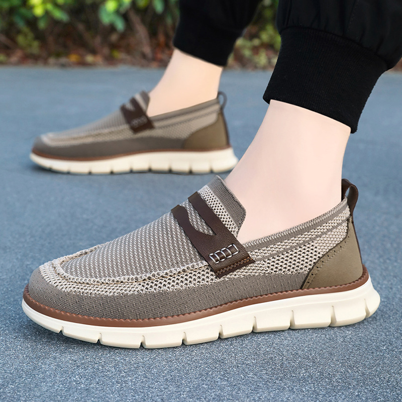 男鞋秋季2024款网面透气休闲鞋跨境外贸shoes一脚蹬魔术贴懒人鞋