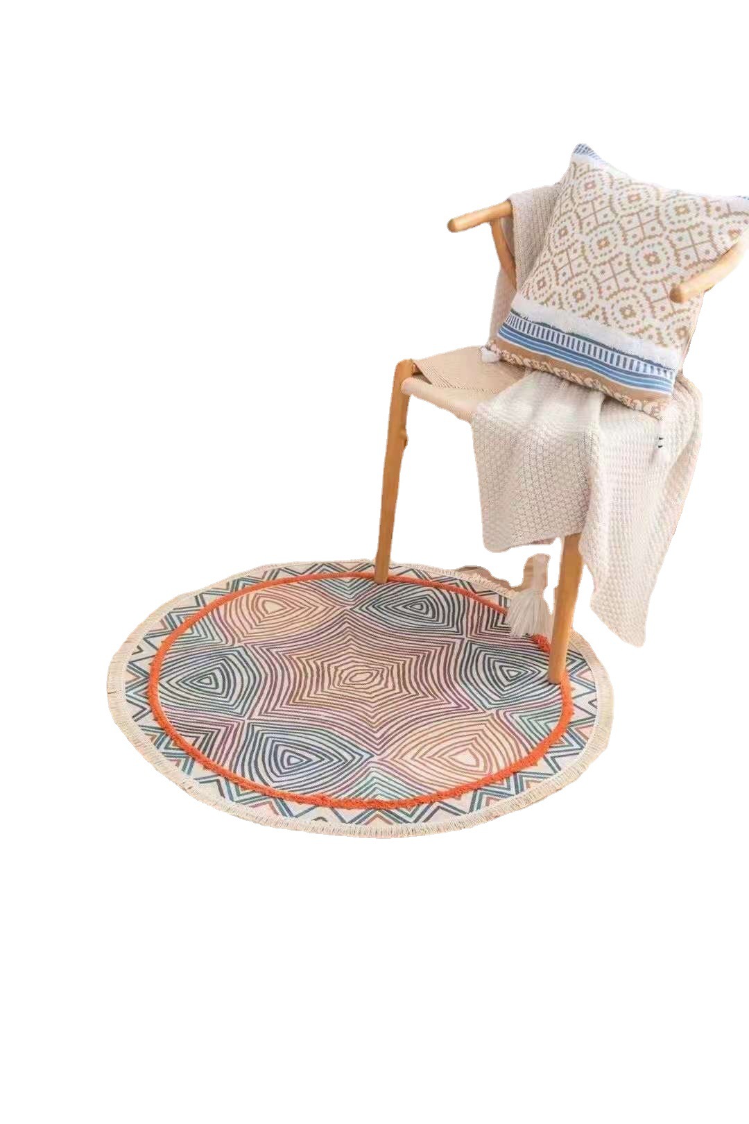 Nordic Cotton And Linen Retro Round Carpet Entry Door Decoration Mat Bedroom Bedside Anti-Slip Foot Mat Map Customization details Picture