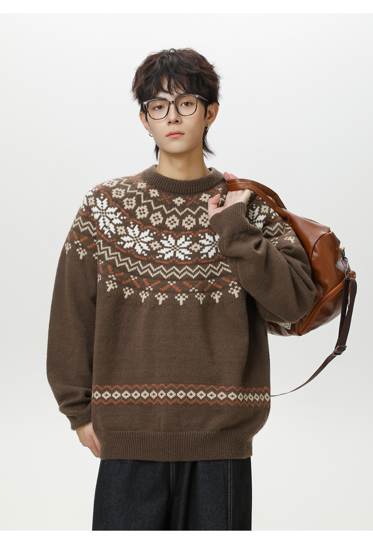 费尔岛民族风圆领毛衣男秋冬新款美式复古肌理百搭套头针织衫外套详情25