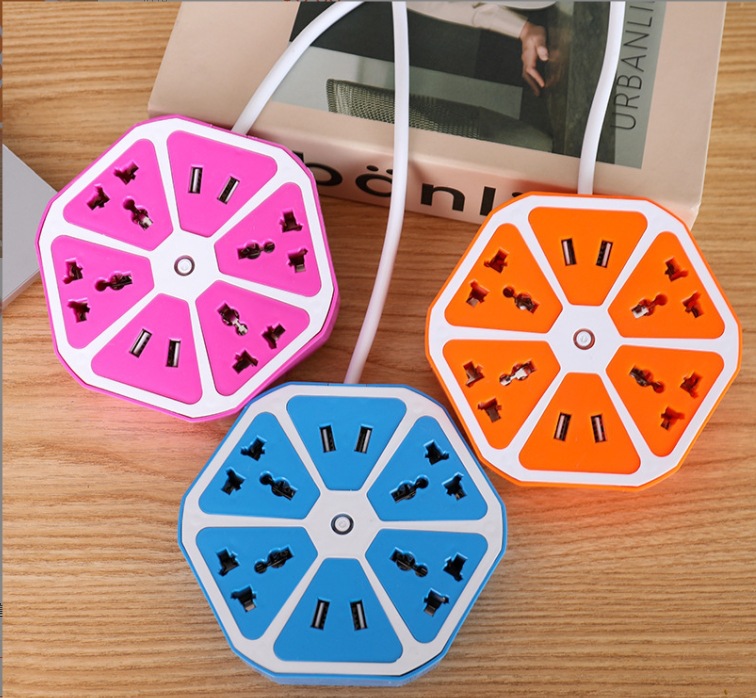 Factory wholesale fruit 4USB socket box lemon tray Indonesian European regulation 2 meters color details Picture