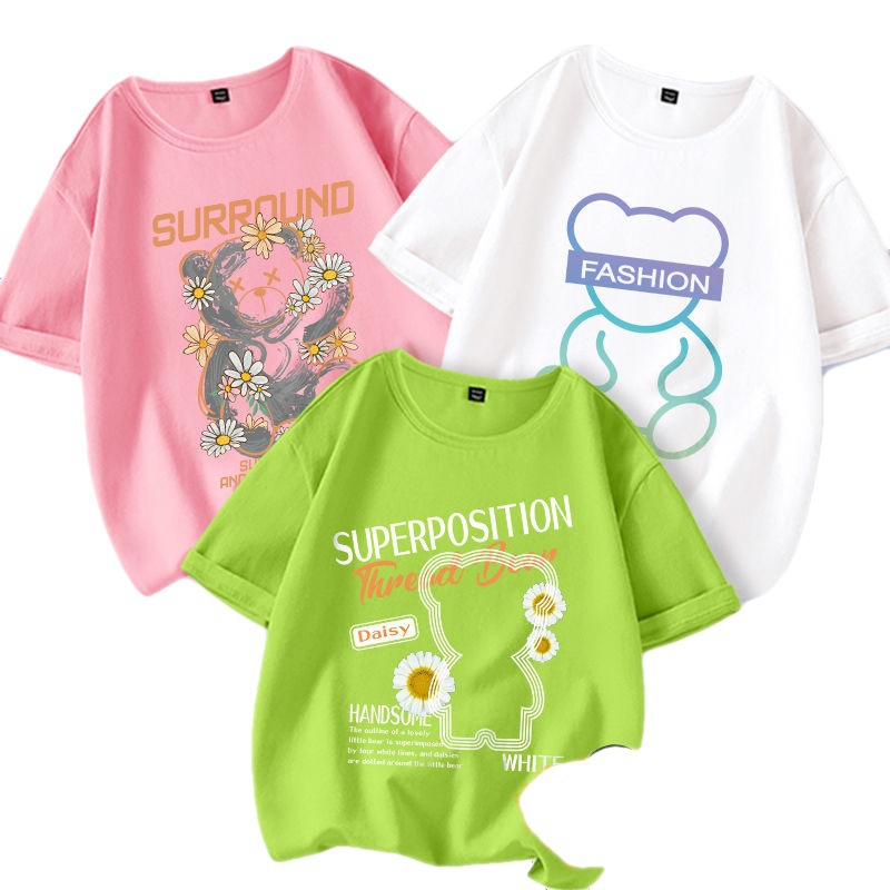 女童短袖T恤白底实物图