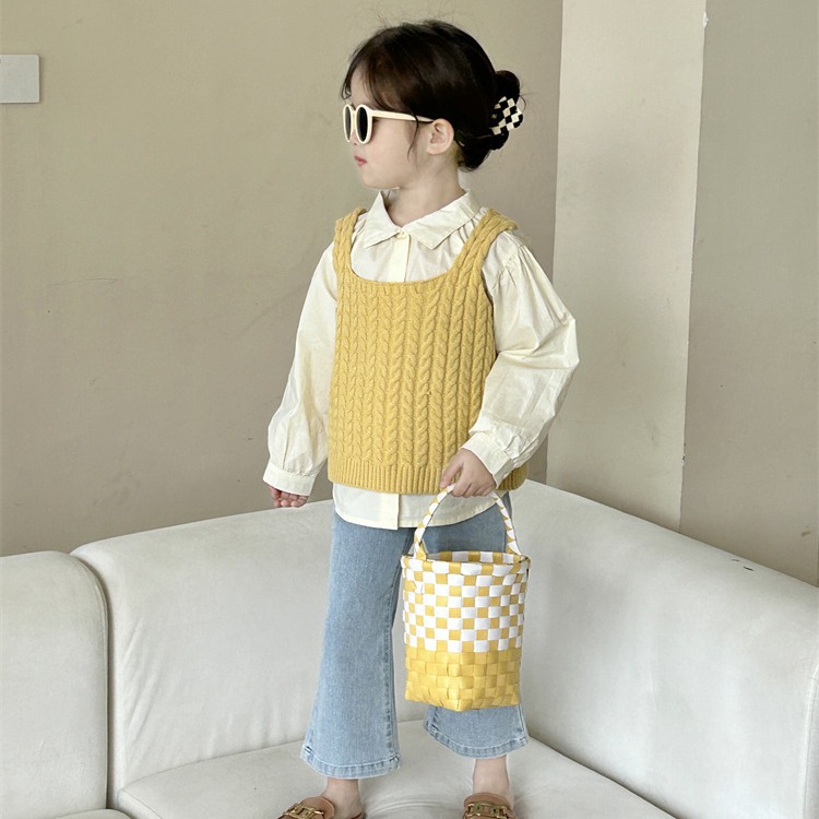Children's stylish top 2024 Spring and Autumn new children's clothing, Korean-style lapel shirt, halter and woolen vest for little girls Application Scenario
