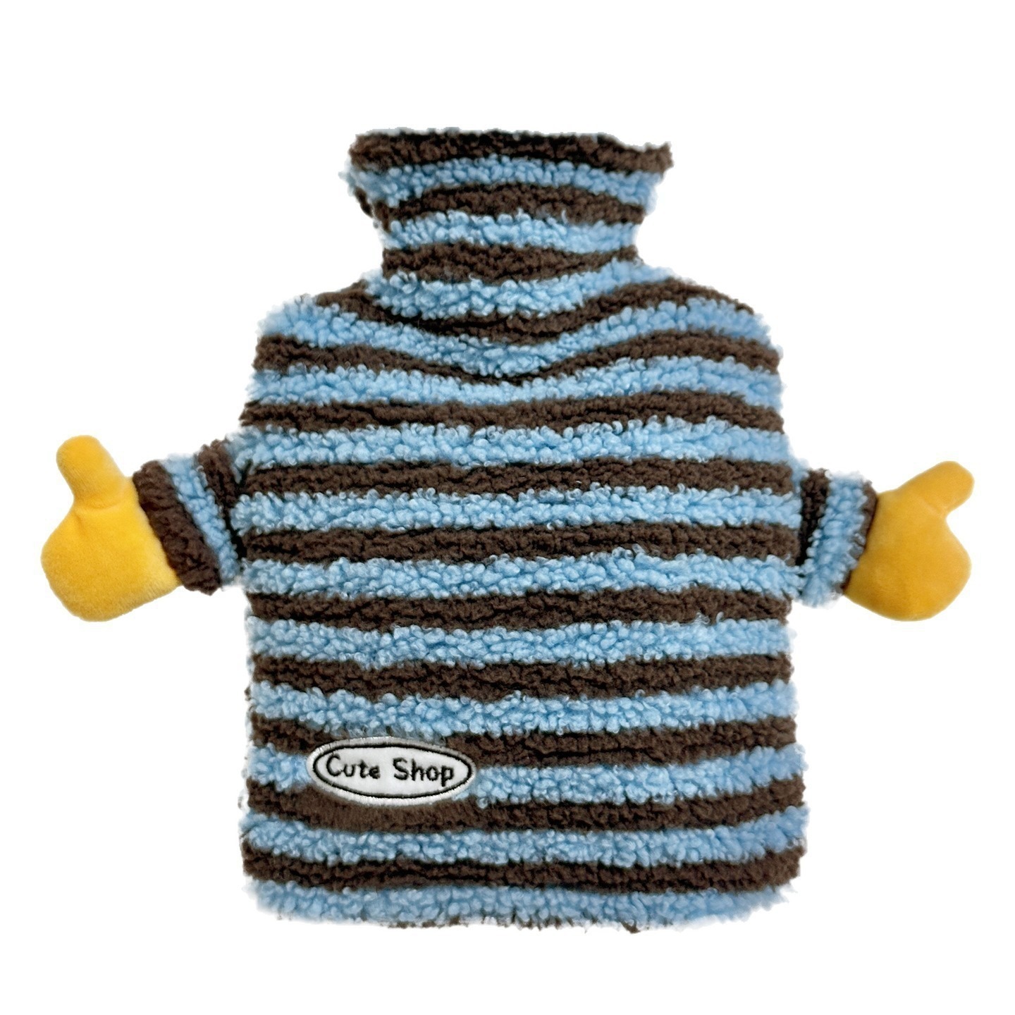 The new rubber hot water bag is a warm household multi-color striped velvet water-filled detachable water hose suitable for children Item Picture