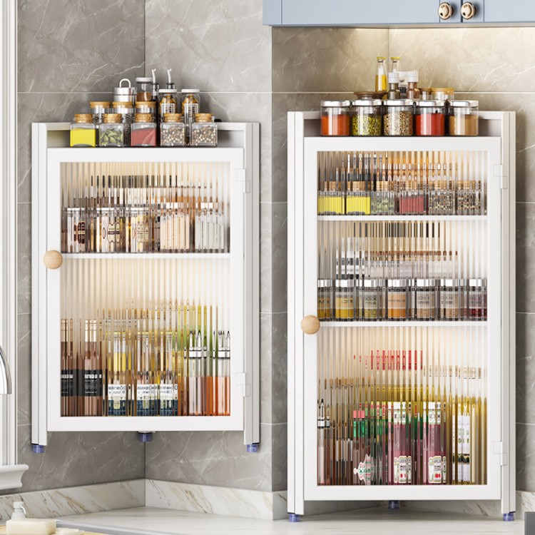 Kitchen Shelf Corner Triangle Cabinet Condiment Counter With Cabinet Door Dustproof Corner Condiment Rack Multi-Layer Storage Cabinet full figure