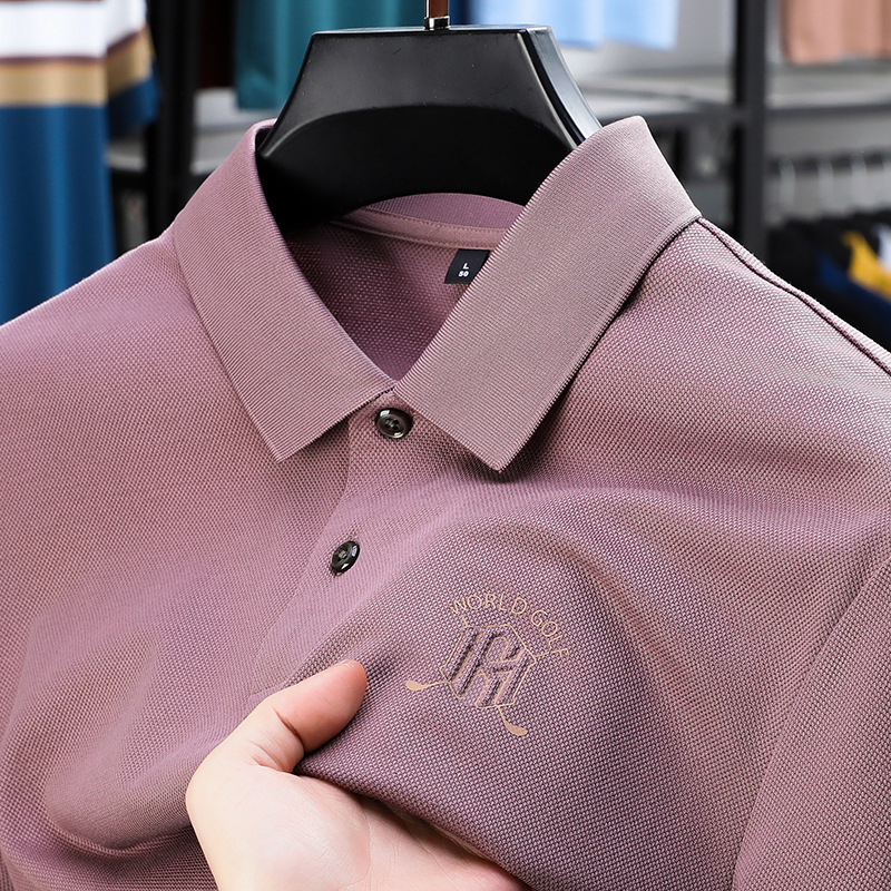 Short-sleeved T-shirt, men's summer solid-color men's wear, Tencel cotton, middle-aged and young dad's business casual Lyocell POLO shirt