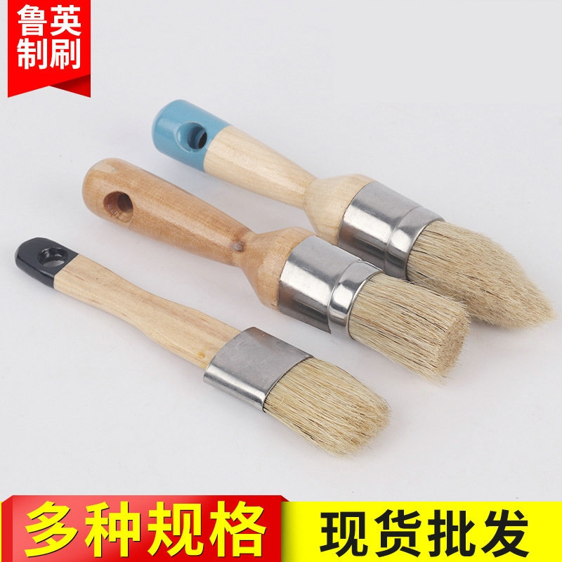 Amazon's best-selling oval-shaped head wooden handle pig bristle barbecue paint small brush, car edge detail brush manufacturer