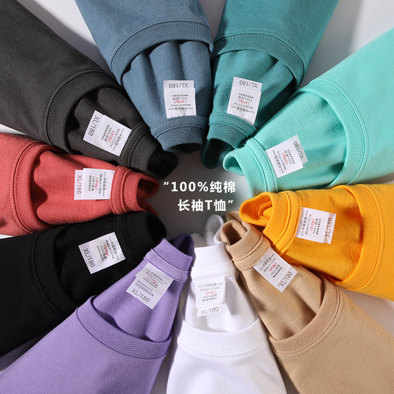 Long-sleeved T-shirts for men and women, pure cotton spring autumn jackets for men, and Korean-style trendy cultural advertisement shirts with a base layer on Instagram details Picture