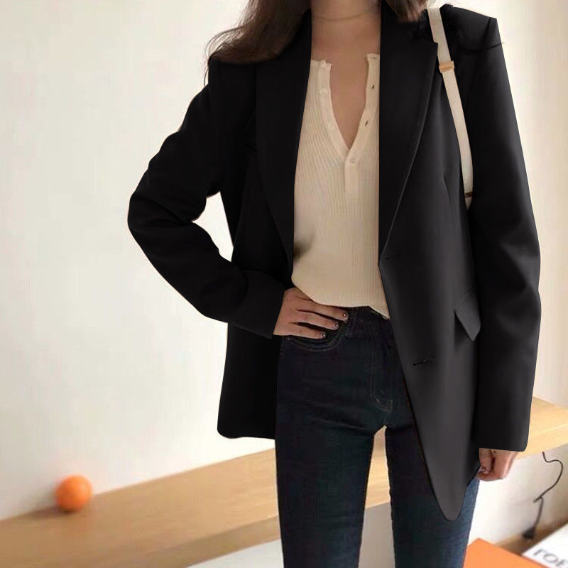 The 2023 Spring and Autumn Korean chic small suit jacket is a loose and casual mid-length British style for women Item Picture